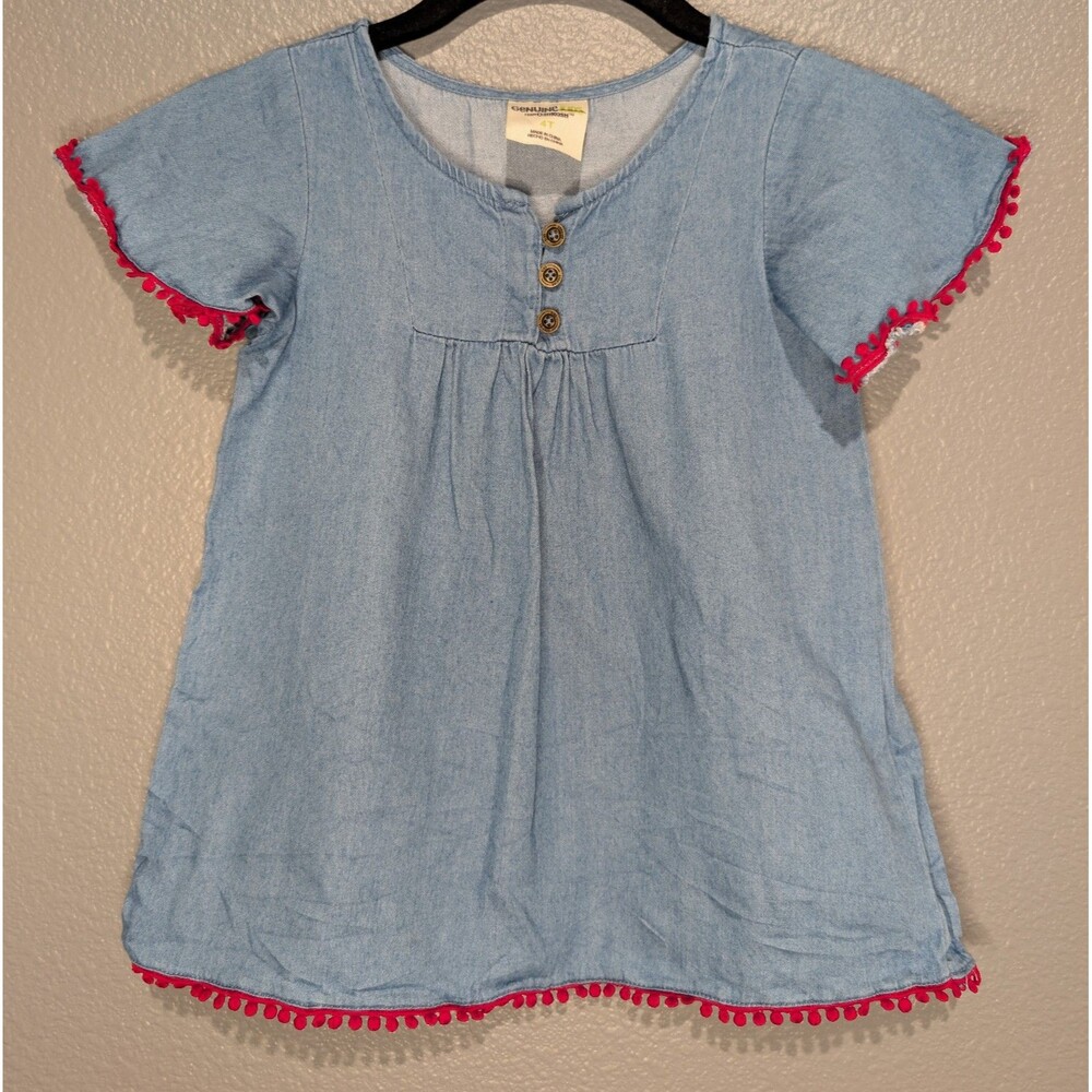 Genuine Kids by Oshkosh Little Girl's Dress Chambray Blue w/ Red Trim - Size 4T